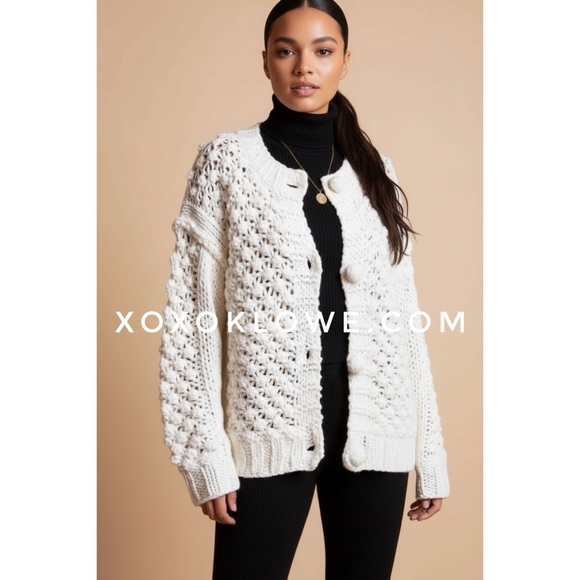 POL Sweaters - POL Ivory Bobble Stitch Crochet Cardigan | Button Front Knit